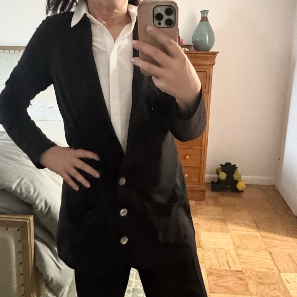 Vintage J. Jill Cotton/Spandex Long Shawl Collar Black Cardigan Jacket Large